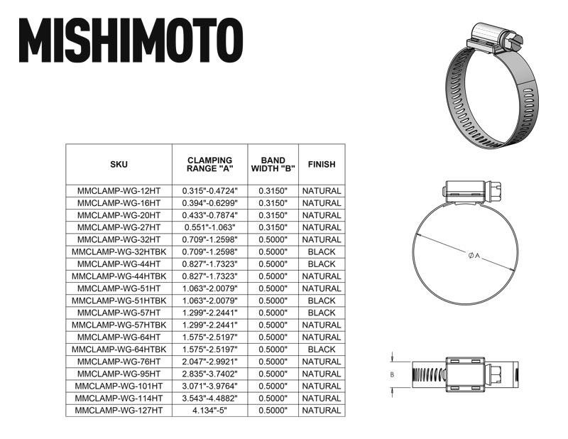 2.05"-2.99" 52mm-76mm Pack of 2 Mishimoto High-Torque Worm Gear Clamp