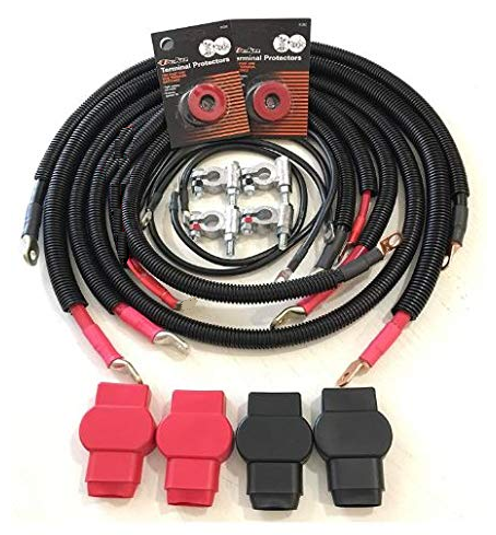 Positive 60 Right Battery Cable for Gen 2 1994-2002 dual battery Dodge Cummins with Military terminal loom and cover. 